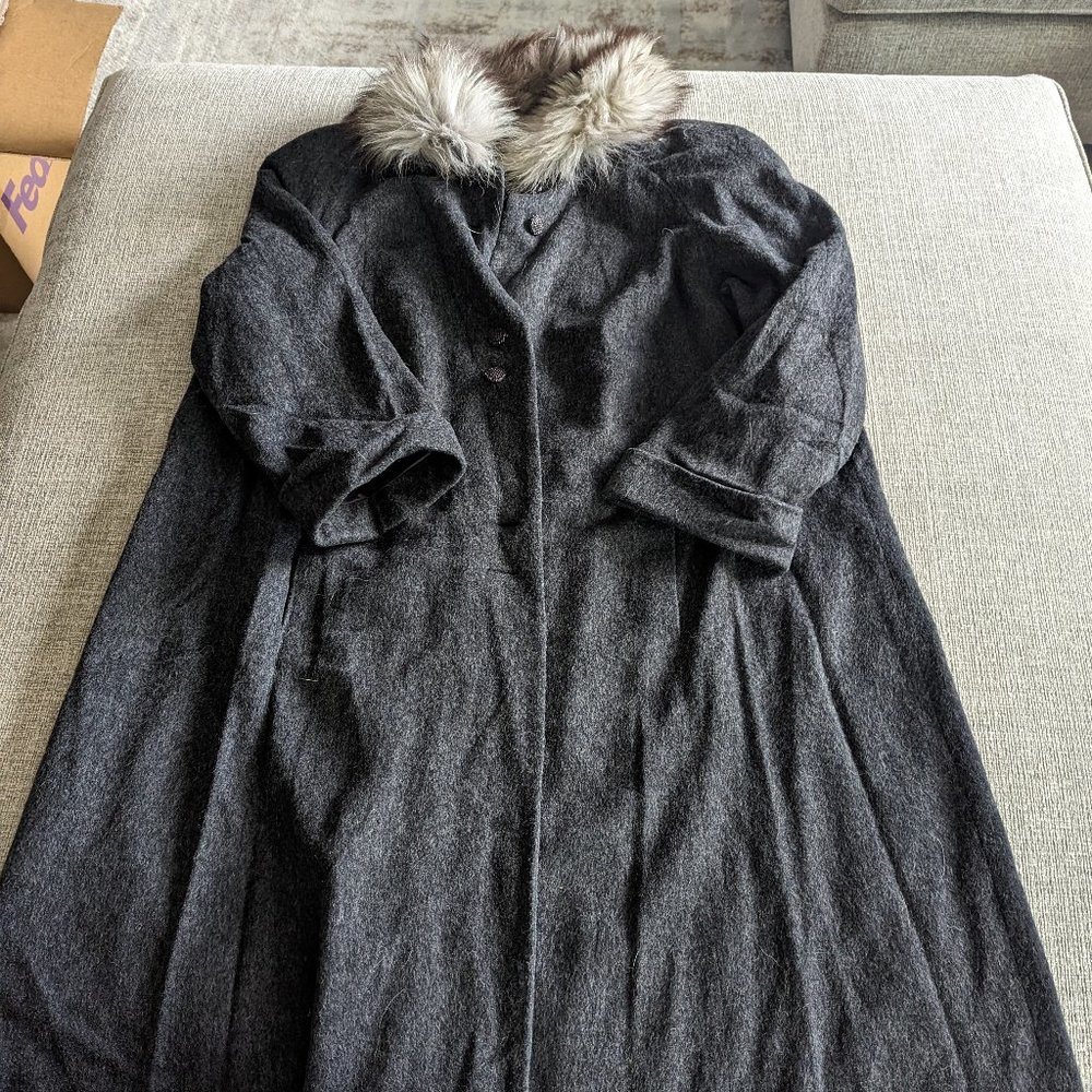 Vintage John Caruana Full Length Fox Collar Wool Coat 2X/3X